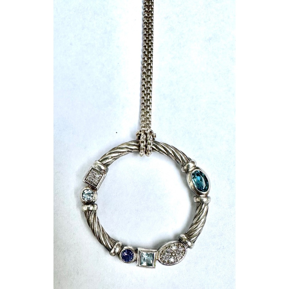David Yurman Sterling Silver Cable Confetti Multi-Gemstone Circle Necklace 18"